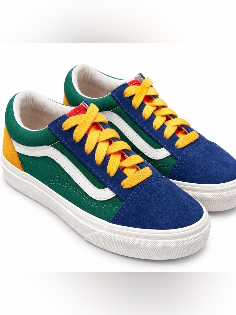 Vans Kids Low-Top Sneakers in Blue, Green & Yellow with Red Accent